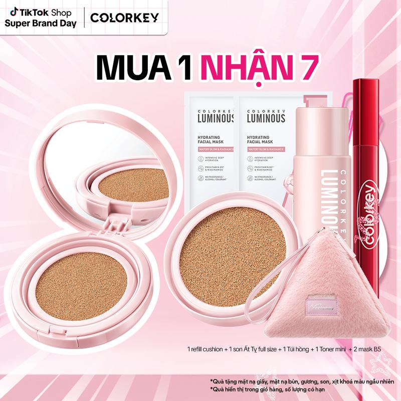   EX-TUN PHẠM  COLORKEY Cushion Chống Nắng Kẻ Ô Hồng Mỏng Nhẹ Giữ Lớp Make-Up Lâu Trôi 11g Tặng Lõi Cushion & Khóa Thẻ 30ml 