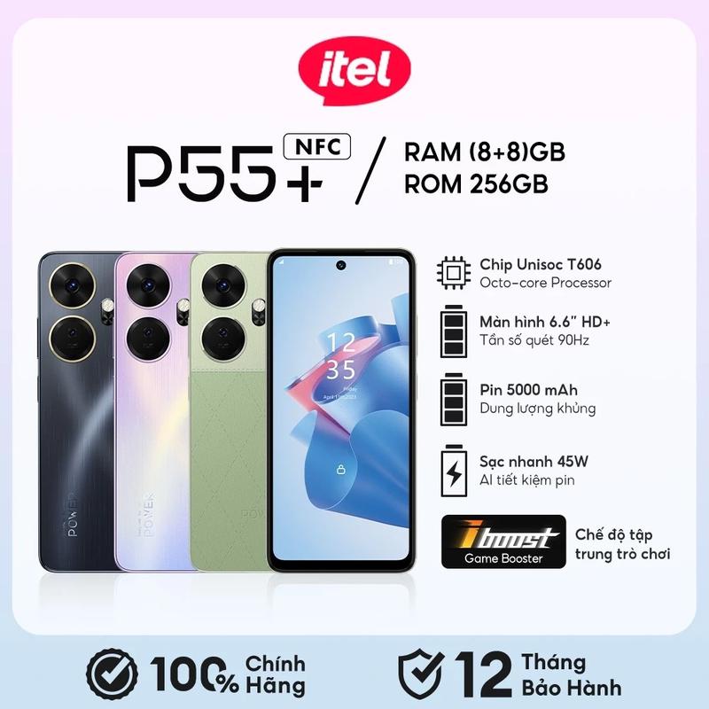 Điện Thoại Thông Minh Itel P55+ NFC 8/256GB | 5000 mAH | Sạc Nhanh 45W | 6.6" HD+ | BH 12 Tháng