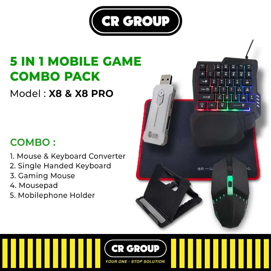 CRGROUP Keyboard Gaming & Mouse Set Single Hand Gaming RGB Keyboard dan Mouse FPS Game Keyboard Wired