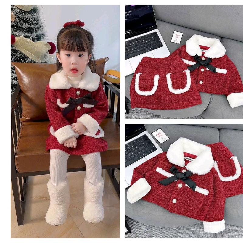   10-32kg  Set áo khoác dạ mix lông cổ và tay áo kèm chân váy form A  chất dạ mềm hàng 2 lớp chân váy lót quần  