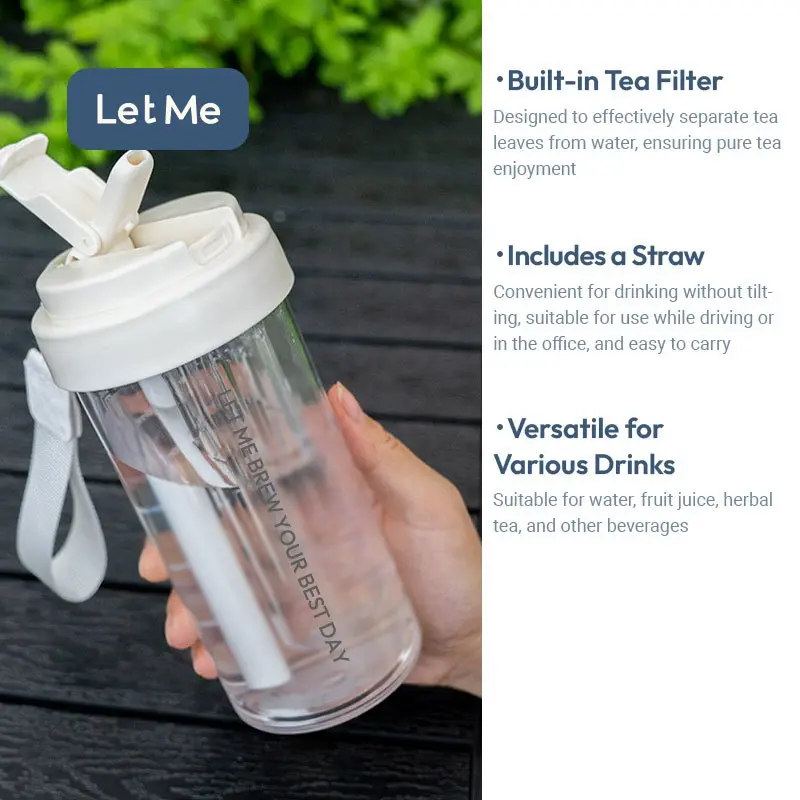 Let Me Botol Minum Infused Water - Botol Bening 600 atau 800 ML Dengan VARIASI WARNA TALI Filter Pemisah Dan Sedotan Gelas Minuman Air Lemon/Teh Dengan Saringan Kitchenware Silikon Bottles LM-AAB2032 3