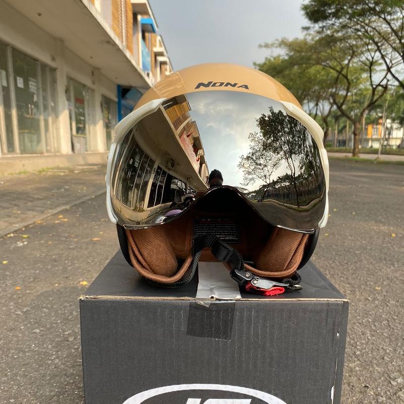 Helm JS NONA SOLID Half Face Retro SNI Kaca Motorcycle Visor 4