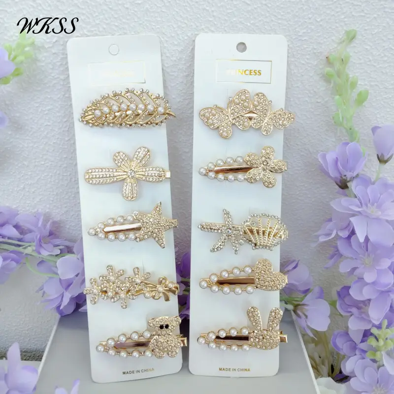 Set 10 kẹp tóc ngọc trai Rhinestone, Thời trang nữ, Kẹp tóc bóng mượt, Thiết kế đơn giản, Kẹp tóc mái kim tuyiến, Clip giá trị cao,kẹp tóc đá， Kẹp tóc mái kim loại，Set Kẹp tóc nữ, Kẹp tóc nữ,Dát kim cương giả，Kẹp tóc xinh，kẹp tóc đá，kẹp tóc càng cua，Women 2