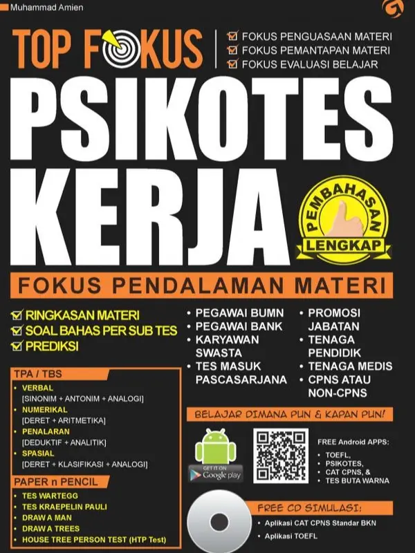Psikotes Kerja, Gambar & PnP – Fokus Pendalaman Materi & Pembahasan Lengkap – Buku Panduan Lengkap menghadapi psikotes kerja, tes BUMN, bank, promosi jabatan, dan seleksi perusahaan dengan latihan soal serta simulasi CAT dan TOEFL.