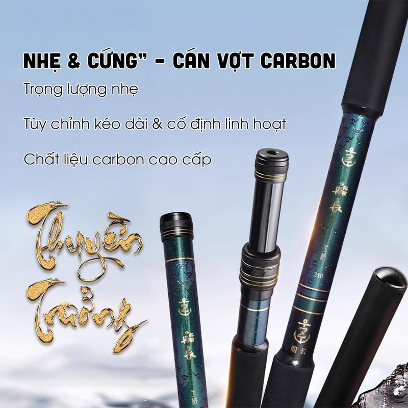 Cán vợt Carbon câu cá Thuyền Trưởng - bền - chắc - nhẹ