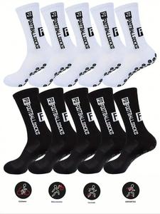Set de calcetines para adolescentes, diseño de letras, tubo medio-alto, suela de hule antideslizante, calcetines deportivos esenciales para fútbol, rugby y baloncesto