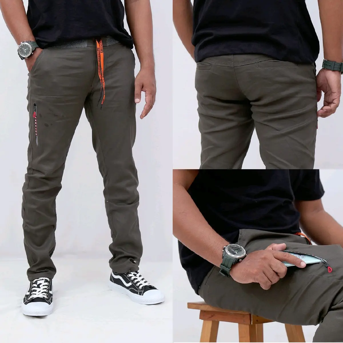 celana chino panjang rib celana chino pinggang melar Stretch Combed Slim Fit