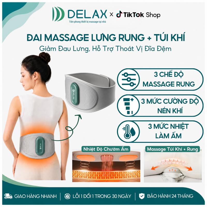 Đai Massage Lưng DELAX Mát Xa Rung, Khí Nén, Làm Nóng Giảm Mỏi Lưng, Thư Giãn Chuyên Sâu Cho Người Hay Ngồi Nhiều, Hay Mỏi Lưng DL20