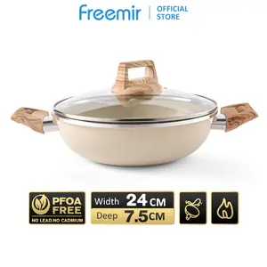 [DEAL Crehom] freemir Wajan 24 Cm Anti Lengket  Kuping Beige Premium Wok Pan Tutup Kaca
