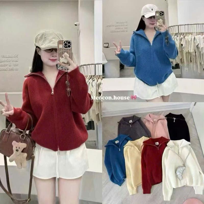 Hàng QC L1 DEAL MỞ BÁN Áo Len Cardigan Cổ Bẻ Cao Đan Gân Khóa Kéo Xẻ Màu Pastel Mùa Đông Trơn Dệt Kim Lông Thỏ Dày Dặn Giữ Ấm Nữ Form Suông Vừa Hottrend Style Basic Cadigan Chất Liệu Lông Thỏ Mềm Mại