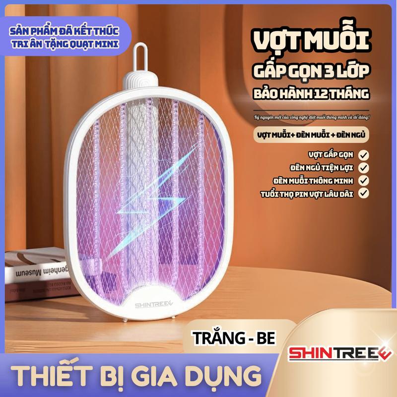  Vợt Muỗi Đa Năng SHINTREEE Gấp Gọn Kiêm Đèn Bắt Muỗi Tự Động 2 Trong 1 Bảo Hành 12 Tháng 