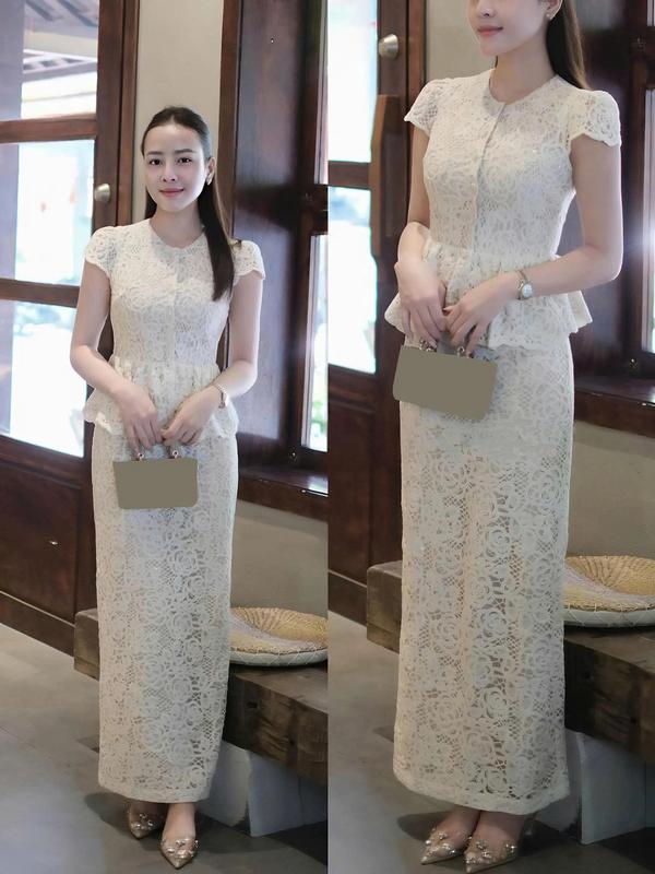   HÀNG SẴN  - B67 New - Set Váy Dáng Dài Mix Áo Ren Thiết Kế - LYNA 