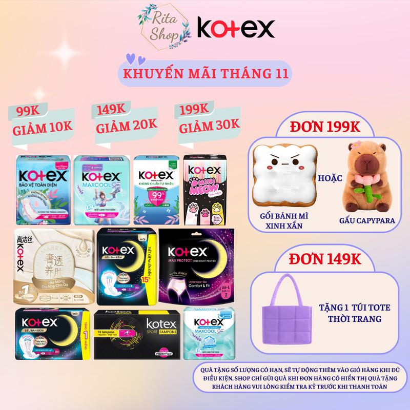 Băng Vệ Sinh Kotex Siêu Mỏng Khô Thoáng Trà Trắng London Maxcool Dày Cánh MiniMeow Đêm 35cm 8 Miếng Dạng Quần Tampon Hàng Ngày Kháng Khuẩn