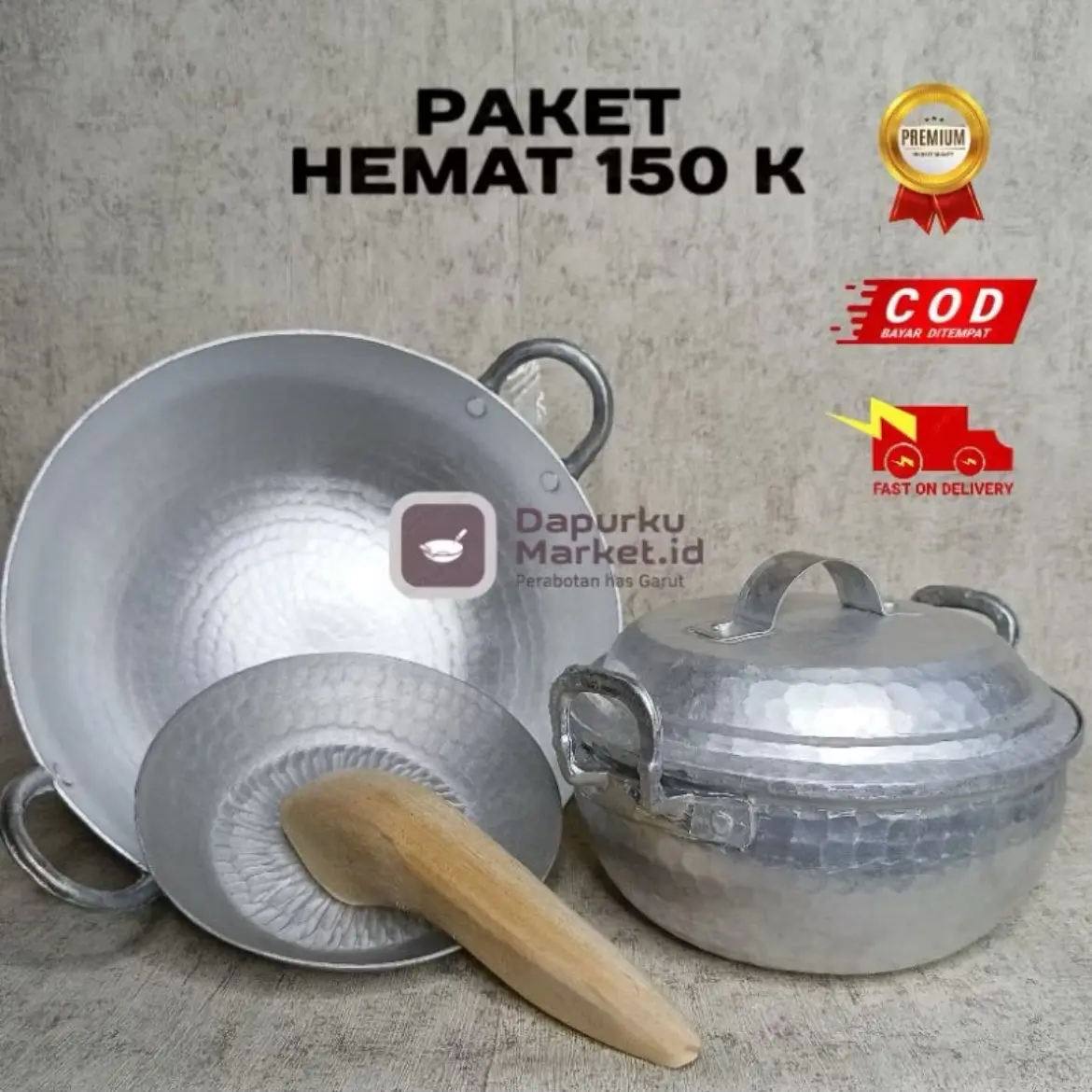 PAKET HEMAT 150K 4PCS [ Wajan Cekung 27cm,  Cobek 17cm+Ulekan, Panci sayur 20cm]