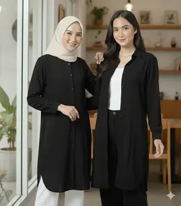 Kemeja Panjang Wanita Tunik Panjang Bahan Airflow Adem Bisa 2 Gaya Busui Friendly - Yessa By.Reii Blouse Studio