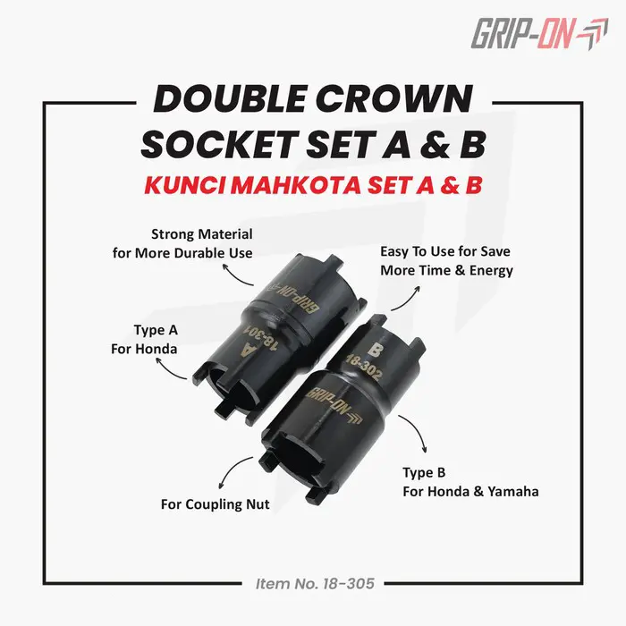 Kunci Mahkota Set 2 Pcs - Double Crown Socket Type A & Type B GRIP-ON 4