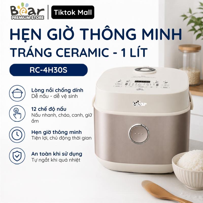 Nồi cơm điện Bear DFB-H30A3 1L VN 600W, Lòng Nồi 6 Lớp Chống Dính, Hâm Nóng Hẹn…