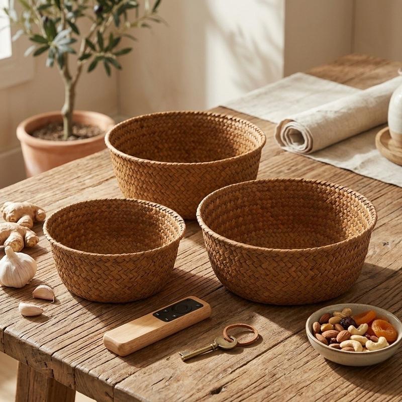 Bộ giỏ đựng đồ đan bằng cỏ biển tự nhiên: Bộ sắp xếp gọn gàng và có thể xếp…