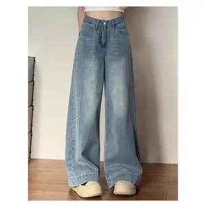 COD New Biru Kekinian Highwaist Kulot Loose Celana Wide Leg Jeans Wanita Korea Style