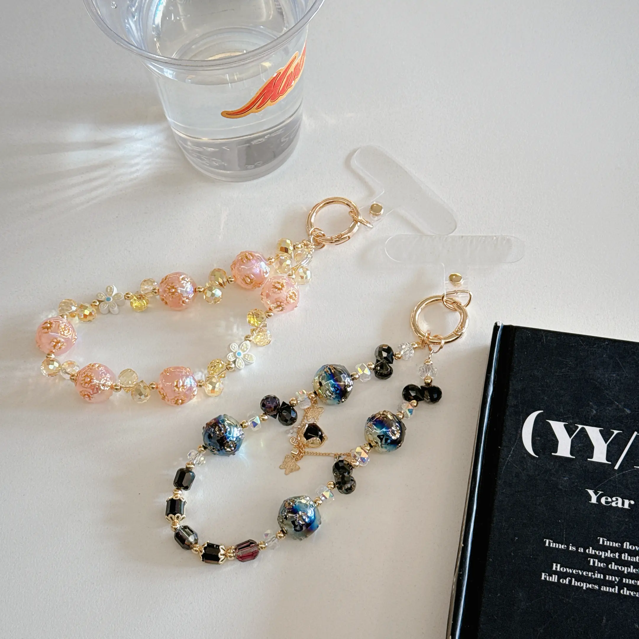 Mobile Phone Chain Luxury Dream Beeds Pink Beaded Key Lanyard Women's Advanced Sense of Crystal Flower Pendant for Gift Smartphone Cellphone