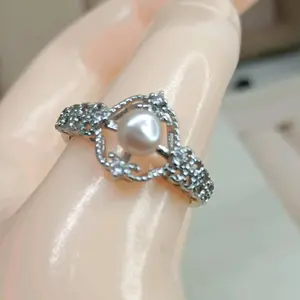 Cincin titik rhodium super mutiara air tawr