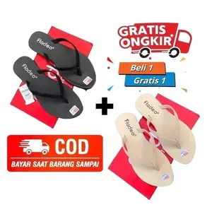 Paket Hemat Sandal Japit Wanita Fladeo Beli 1 Gratis 1 Hak Datar 1 cm atau Kurang Jepit Karet