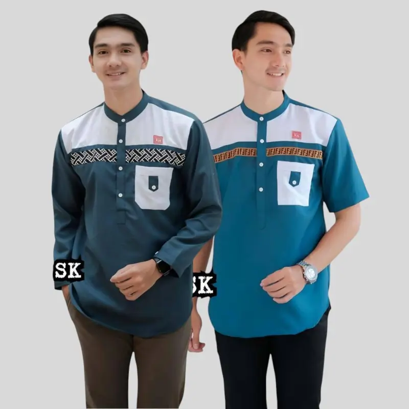 Baju koko muslim motif saka Lengan panjang dan lengan pendek dewasa bahan full katun toyobo 1