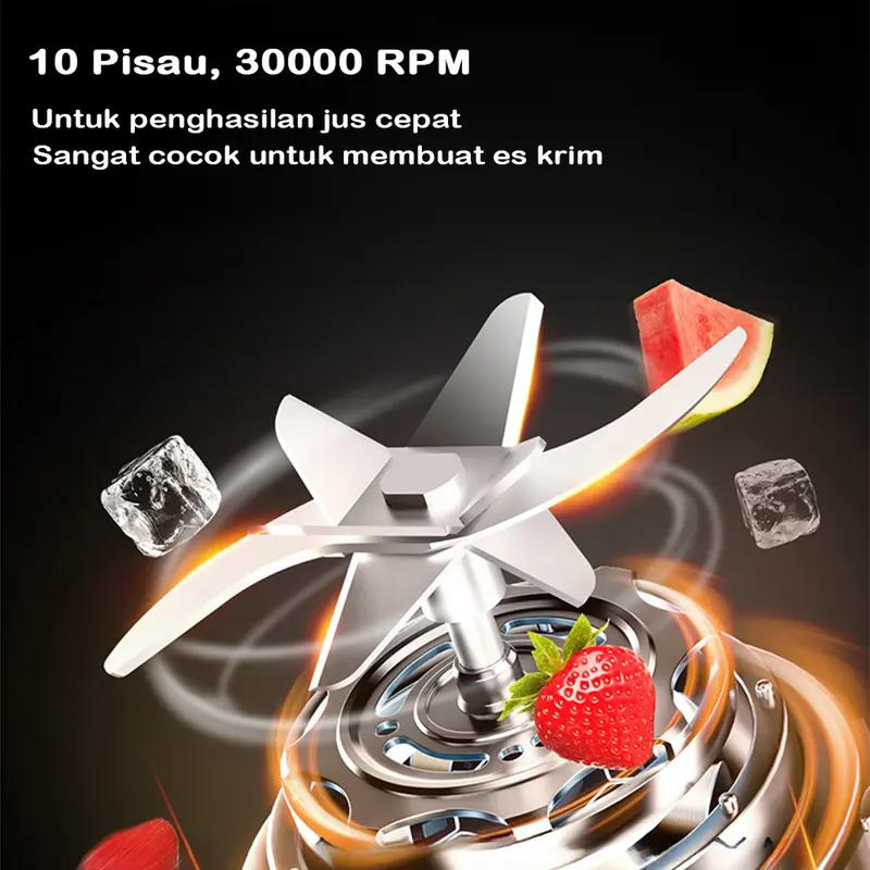 Juice Blender Portable 10 Pisau USB Pembuat Jus Elektrik 3000mAh Rechargeable Blender Jus Buah Mini Mixer Juicer Ice Crusher 500ml 8