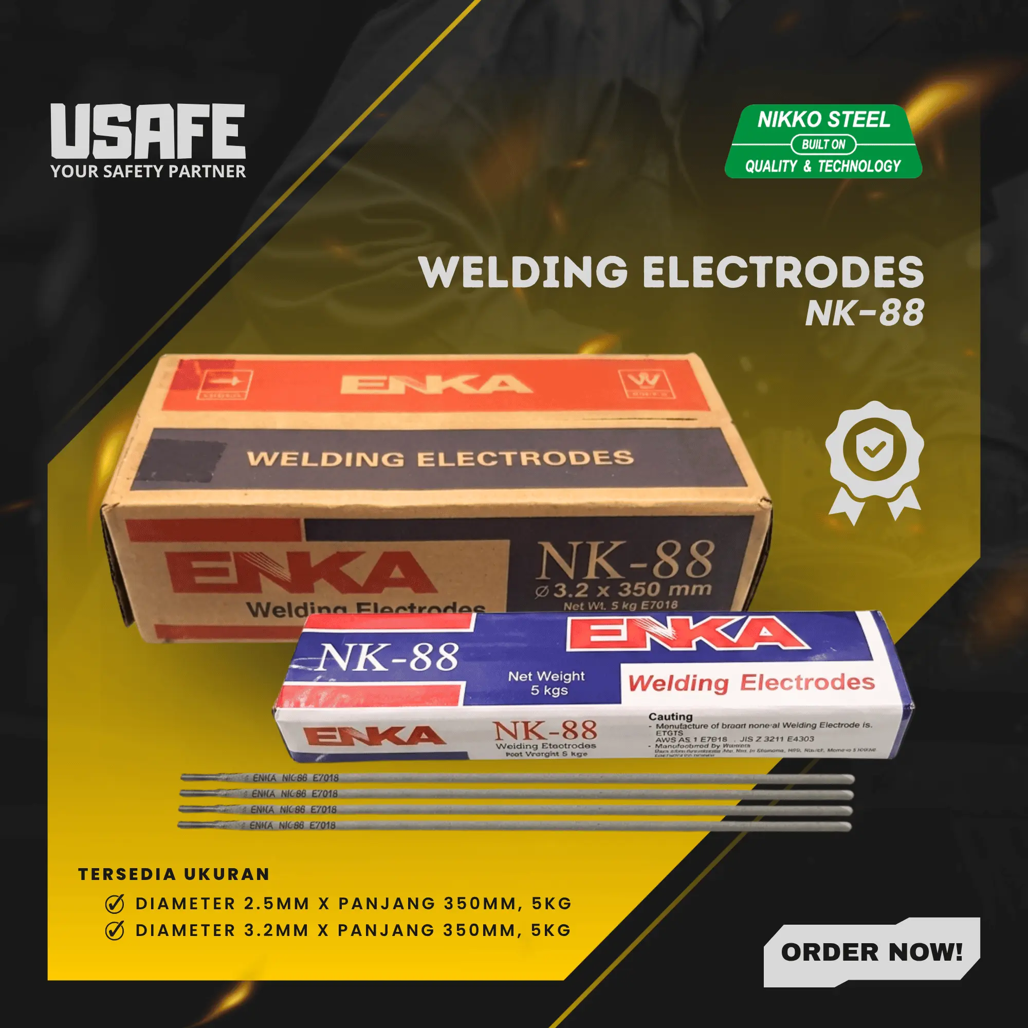 5KG Kawat Las Nikko Steel ENKA NK88 NK-88 2.5mm 3.2mm Anti Lengket Terak Halus Stabil