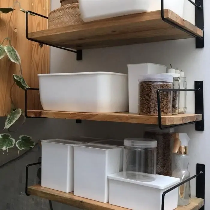 COD 1 Set Rak Dinding Tempel Lebar Extra Panjang 70 cm Kayu Ambalan Besi