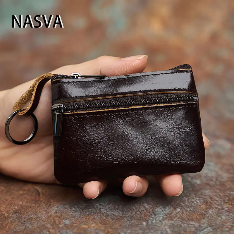 NASVA Leather Vintage Wallet For Men And Women Mini Coin Purse Key Pocket Zipper Small Pocket Card Slot Pocket