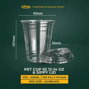 Kitkan Cup PET Strawless 12-14 Oz Tebal 92 mm | Gelas Plastik Minuman Dingin | Cocok Es Teh Kopi Matcha Thai Tea Juice Boba Cendol