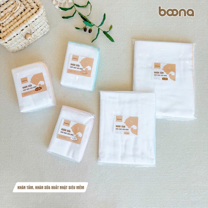 Set 10 Khăn Sữa Khăn Tắm 2 Lớp 4 Lớp Xuất Nhật Siêu Mềm Boona Vải Cotton Không Xổ Bông Thấm Hút Vượt Trội