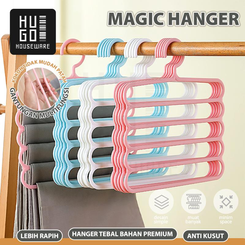 Product Introduction of HUGO Gantungan Hanger 5 Susun Serbaguna Gantungan Jilbab Gantungan Celana Baju Pakaian Plastik Multifungsi 32