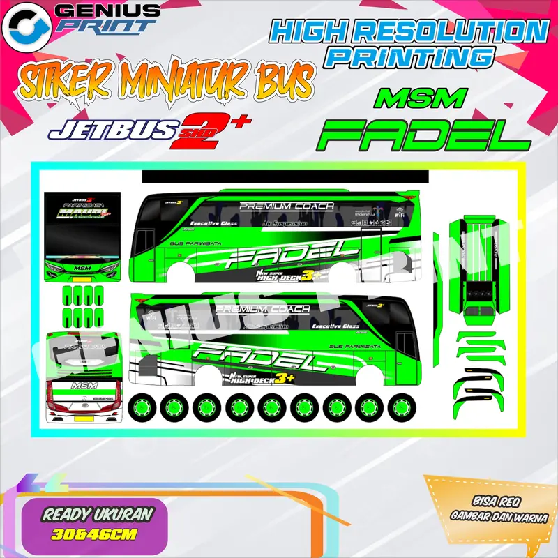 Stiker Mainan Miniatur Bus Pariwisata Jetbus 2+ MSM Fadel UK. 30/46cm 1