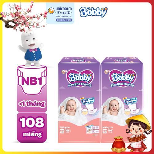   COMBO 2  Bobby Miếng lót sơ sinh Newborn 1 - NB1 108 miếng Siêu khô thoáng  bao bì ngẫu nhiên  