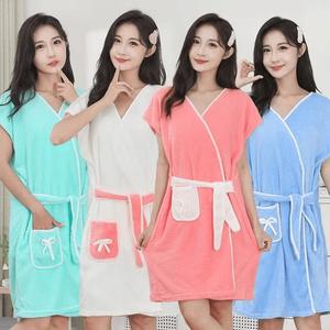 Khăn Tắm, Có Thể Đeo Được, Váy Tắm Dày, Thấm Nước Nhanh, Không Rụng Lông, Chất Liệu Lông Cừu San Hô Gia Dụng Mềm Mại, Thích Hợp Cho Người Lớn, Áo Choàng Tắm, Váy Ngủ