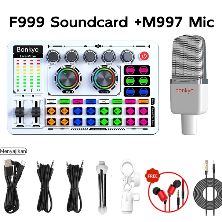 Bonkyo F999/F999MAX M997 Live Sound Card Live Mixer Periferal Komputer Untuk Audio Kartu Suara Karaoke Langsung HP PC Mac 5.1 channel surround Laptop Microphone Soundcard
