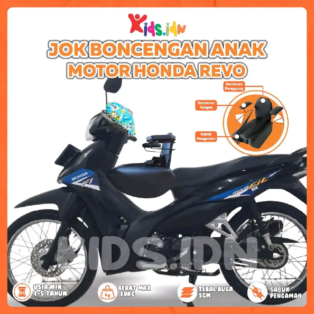 KIDS.IDN Jok Boncengan Anak Motor Bebek Revo Plus Besi Sandaran Tangan, Sandaran Punggung & Safetybelt