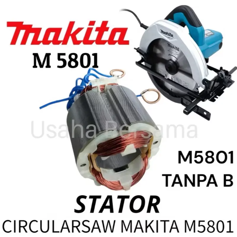 M5801 Stator Mesin Circular Saw Makita M5801 TANPA B / Spool Field Assy Mesin Circle Potong Kayu Makita M 5801 / Bantalan Gulungan Sepul Spul Rumah Armature Angker Gergaji Graji Potong Kayu Serkel Makita M 5801 / M5801