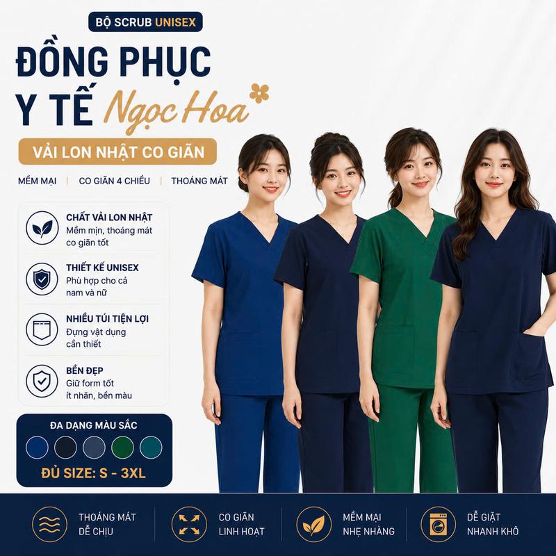 Giá Xưởng - Bộ Scrubs Bác sĩ Vải Lon Co Giãn , Đồng phục Spa, Phòng khám,…