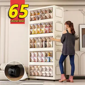 65CM Lemari Penyimpanan 5 Susun Tanpa Instalasi Plastik Transparan Bisa Dilipat Multifungsi untuk Kosmetik Tas Rumah Kantor Anti Debu & Tahan Lama Lemari pakaian Kotak penyimpanan Storage box