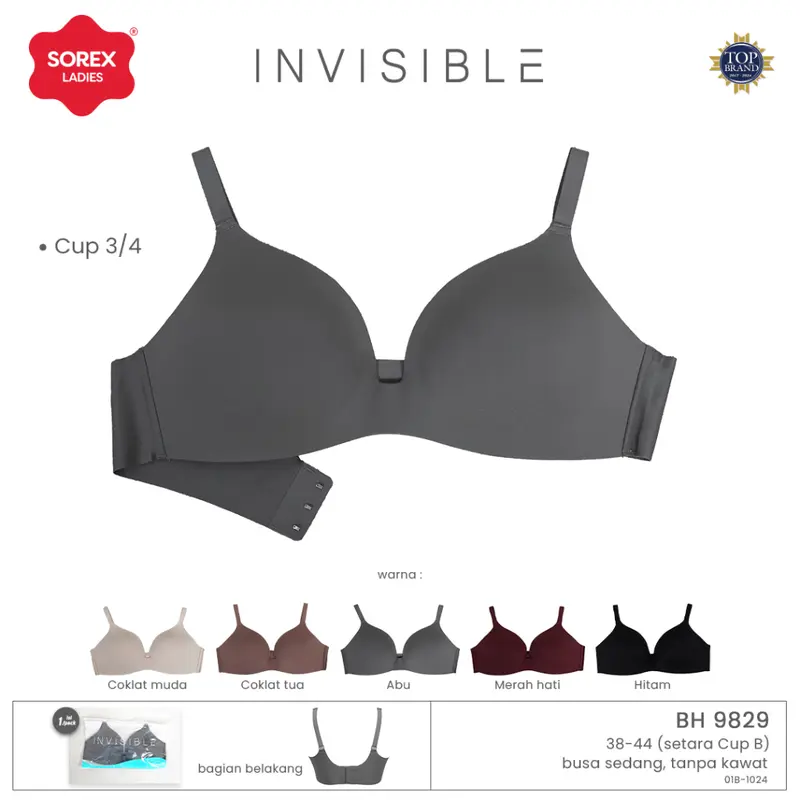 SOREX - Bra Tanpa Kawat Busa Kait 3 Setara Cup C Cup 3/4 Seamless Bra Harian BH 9829 0