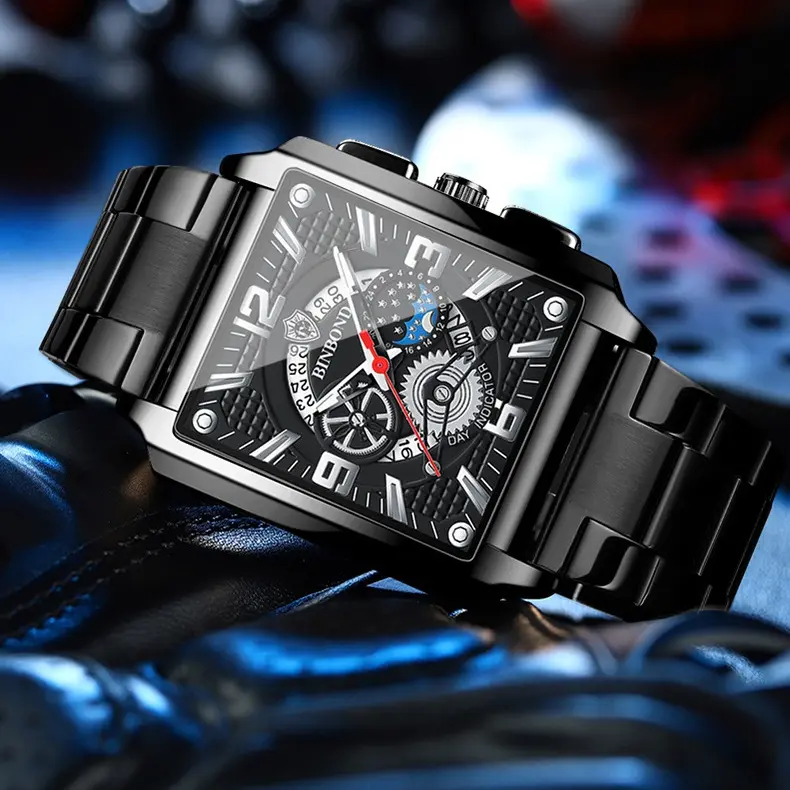 BINBOND 6575 Jam Tangan Pria Anti Air Original 100% Sport Fashion Stainless Steel Quartz Cowok Waterproof Watch Hadiah 5