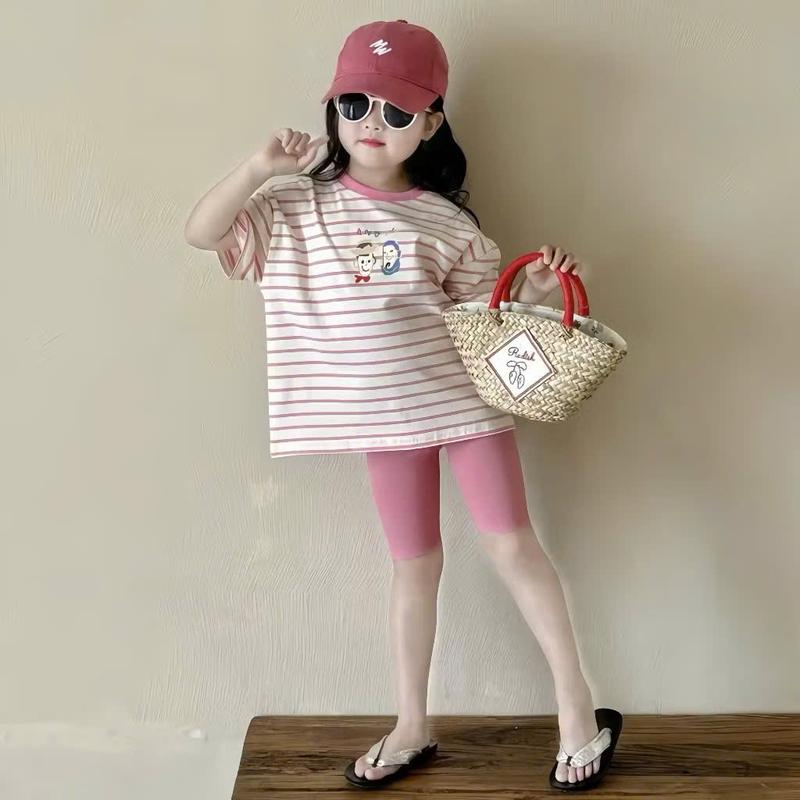  Sét Đồ Bé Gái Áo Phông Cộc Tay+Quần Legging Phong Cách Hàn Quốc Chất Vải Thun Cotton giãn Tốt,Bộ Quần Áo Trẻ Em Cho Bé 