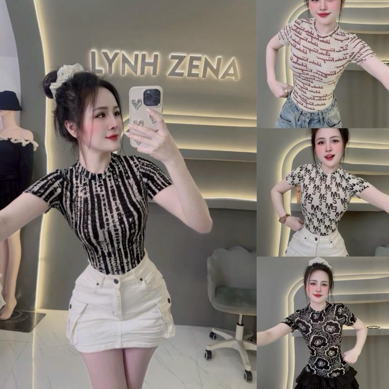 Áo Hotgirl cổ tròn hoạ tiết basic nhà LYNH ZENA_A5559