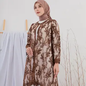 Ajmala - Long outer brokat Flower basic - outer brukat panjang - baju kebaya - baju kondangan - baju wisuda - outer panjang