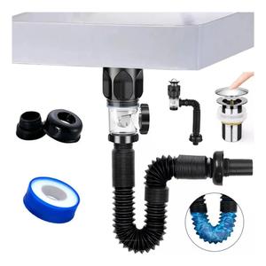 Tubo Desagüe Anti Olores Flexible Para Lavabo Baño  Fácil Instalación 100% Sellado  Evita Insectos y Malos Olores