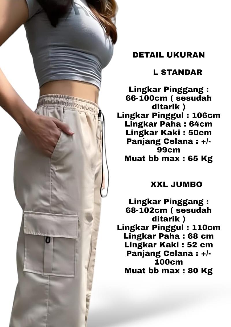 Product Introduction of Celana Panjang Cargo Wanita Highwaist Korean Style Tali Serut Bawah  Loose Pants Standart-Jumbo Dewasa Kaki Karet 0