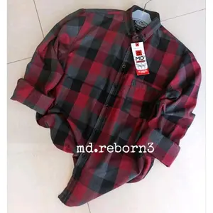 MD REBORN3- Kemeja Kotak Pria Wanita Lengan Panjang Dewasa Kain Flanel Katun